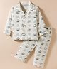 Doreme Single Jersey Knit Full Sleeves Co-ord Night Suit With Teddy Bear Print - Off White