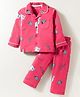 Doreme Single Jersey Knit Full Sleeves Co-ord Night Suit With Text Print - Dark Pink
