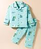 Doreme Single Jersey Knit Full Sleeves Co-ord Night Suit With Tree Print - Aqua Blue