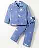 Doreme Single Jersey Knit Full Sleeves Co-ord Night Suit With Tree Print - Royal Blue