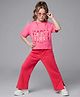 Primo Gino 100% Cotton French Terry Knit Half Sleeve Oversized Sequinned T-Shirt & Pant Set - Pink & Red