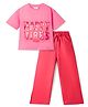 Primo Gino 100% Cotton French Terry Knit Half Sleeve Oversized Sequinned T-Shirt & Pant Set - Pink & Red