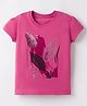 Doreme Single Jersey Knit Half Sleeves T-Shirt with Leaves Glitter Print - Pink