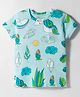 Doreme Single Jersey Knit Half Sleeves T-Shirt with Tropical Theme Print - Light Blue