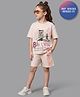Primo Gino 100% Cotton Knit French Terry Half Sleeve Oversized Printed T-Shirt & Shorts Set With Sequin Embroidery-light Pink