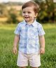 Babyoye 100% Cotton Woven Half Sleeves Checks Shirts With Shorts Set - Light Blue & Off White
