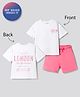 Primo Gino 100% Cotton French Terry Knit Half Sleeves Oversized Foil Text Printed T-Shirt & Shorts Set - White & Light Pink