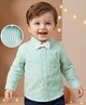 BabyoyeCotton Woven Full Sleeves Striped Shirt with Bow - White & Green
