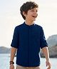 Pine Kids Linen Woven Full Sleeves Solid Shirt - Blue