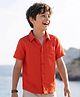 Pine Kids Linen Woven Half Sleeves Solid Shirt - Red