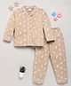 DEAR TO DAD Cotton Woven Full Sleeves Leaves Printed Coordinating Night Suit Set - Beige