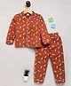 DEAR TO DAD Cotton Woven Full Sleeves Leaves Printed Coordinating Night Suit Set - Brown