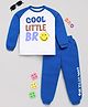 DEAR TO DAD Cotton Woven Full Sleeves Cool Little Bro Text Printed Night Suit Set - Blue