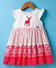 ORRIGANY Woven Frill Sleeves Frock with Reindeer Print - Red