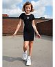 Bolly Lounge Cotton Blend Knit Half Sleeves Star Printed Dress - Black