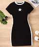 Bolly Lounge Cotton Blend Knit Half Sleeves Star Printed Dress - Black