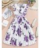 Bolly Lounge Cotton Blend Woven Frill Sleeves Floral Printed Pleated Dress - Purple