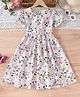 Bolly Lounge Cotton Blend Woven Half Puffed Sleeves Floral & Butterflies Printed Dress - White