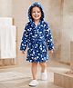 Babyhug Knit Full Sleeves Hooded Bathrobe with Rainbow Print - Navy Blue