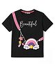 Pine Kids Cotton KnitHalf Sleeves  T-Shirt With Rainbow Bag Print - Black