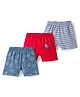 OHMS Single Jersey Knit Above Knee Length Shorts With Animal & Tractor Print Pack of 3 - Red Blue & White
