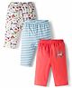 OHMS Single Jersey Knit Full Length Lounge Pant With Aeroplane & Snow Theme Print Pack Of 3 - Red Light Blue & White
