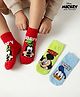 Cute Walk by Babyhug Disney  Knit Ankle Length Anti Bacterial Socks With Mickey Mouse & Friends Print Pack Of 3 - Red Light Blue & Yellow