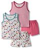 OHMS Single Jersey Knit Sleeveless T-Shirt & Shorts Set with  Striped & Animal Print Pack of 2 - White &  Pink
