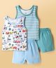 OHMS Single Jersey Knit Sleeveless Tank T-Shirts & Shorts Sets with Safari Theme Print & Stripes Pack of 2 - Light & Teal Blue