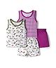 OHMS Single Jersey Knit Sleeveless Tank T-Shirts & Shorts Sets with City Print & Stripes Pack of 2 - White & Purple