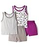 OHMS Single Jersey Knit Sleeveless Tank T-Shirts & Shorts Sets with City Print & Stripes Pack of 2 - Purple & White