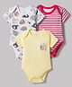 OHMS Single Jersey Knit Half Sleeves Onesies with Striped & Animal Print Pack of 3 - Yellow White & Red