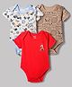 OHMS Single Jersey Knit Half Sleeves Onesies with Vehicle & Animal Print Pack of 3 - Red White & Brown