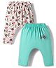 OHMS Single Jersey Knit Full Length Diaper Leggings with Fish & Tractor Print Pack of 2- Aqua Blue & White