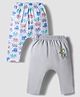 OHMS Single Jersey Knit Full Length Diaper Leggings with Car & Giraffe Print Pack of 2 - White & Grey