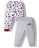OHMS Single Jersey Knit Full Length Lounge Pants with Vehicle & Animal Print Pack of 2 - White & Grey