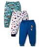 OHMS Single Jersey Knit Full Length Lounge Pants with Car & Astronaut Theme Print Pack of 3 - Blue White & Green
