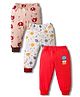 OHMS Single Jersey Knit Full Length Animal & Space Theme Printed Lounge Pants Pack of 3 - Red White & Brown