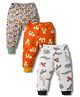 OHMS Single Jersey Knit Full Length Animal & Tractor Printed Lounge Pants Pack of 3 - Brown White & Orange