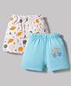 OHMS Single Jersey Knit Above Knee Length Shorts with Space Theme & Bunny Print Pack of 2 - White & Blue