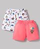 OHMS Single Jersey Knit Above Knee Length Shorts with Car & Bear Print Pack of 2 - White & Pink