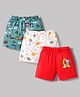 OHMS Single Jersey Knit Above Knee Length Shorts with Car Koala & Space Theme Print Pack of 3 - White Red & Blue