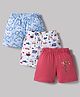 OHMS Single Jersey Knit Above Knee Length Shorts with Vehicle & Animal Print Pack of 3 - Blue White & Pink