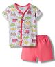 OHMS Single Jersey Knit Half Sleeves Vehicles Printed T-Shirt & Shorts Night Suit - Red