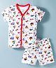 OHMS Single Jersey Knit Half Sleeves Vehicles Printed Co-Ords  T-Shirt & Shorts Night Suit - Red