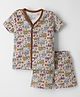 OHMS Single Jersey Knit Construction Vehicles Printed Co-Ords T-Shirt & Shorts Night Suit - Brown