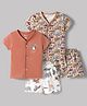 OHMS Single Jersey Knit Half Sleeves T-Shirt & Shorts Night Suit with Vehicle Print Pack of 2 - Dark Peach & White