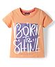 Pine Kids Cotton Knit Half Sleeves T-Shirt With Text Print - Orange