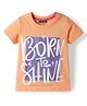 Pine Kids Cotton Knit Half Sleeves T-Shirt With Text Print - Orange