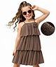 Hola Bonita Knit Sleeveless Shimmer Pleated Tiered Party Dress with Floral Applique - Golden